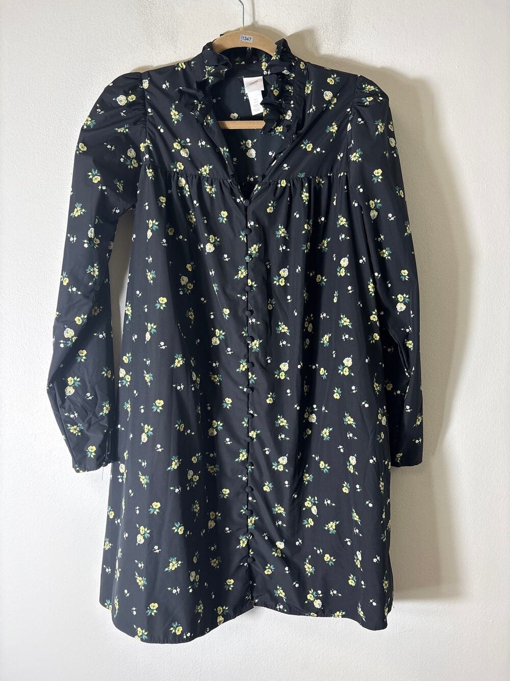 H&M Black With Yellow Flower Dress Sz S